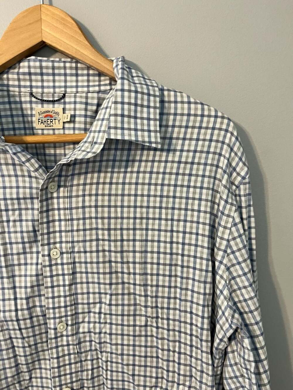 Faherty,White Plaid Long Sleeve Button Down,Performance,Elevated Basic,L